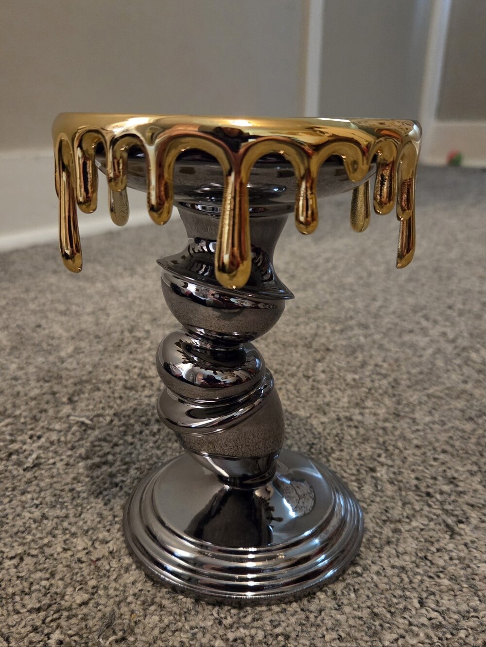 Metallic Gunmetal Candle Holder with Gold Drip Accent Bath & Body Works